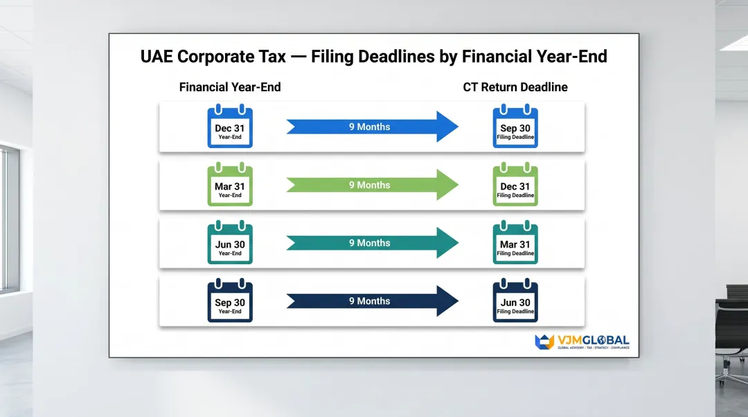 UAE corporate tax filing deadline calculator for four financial year-end dates