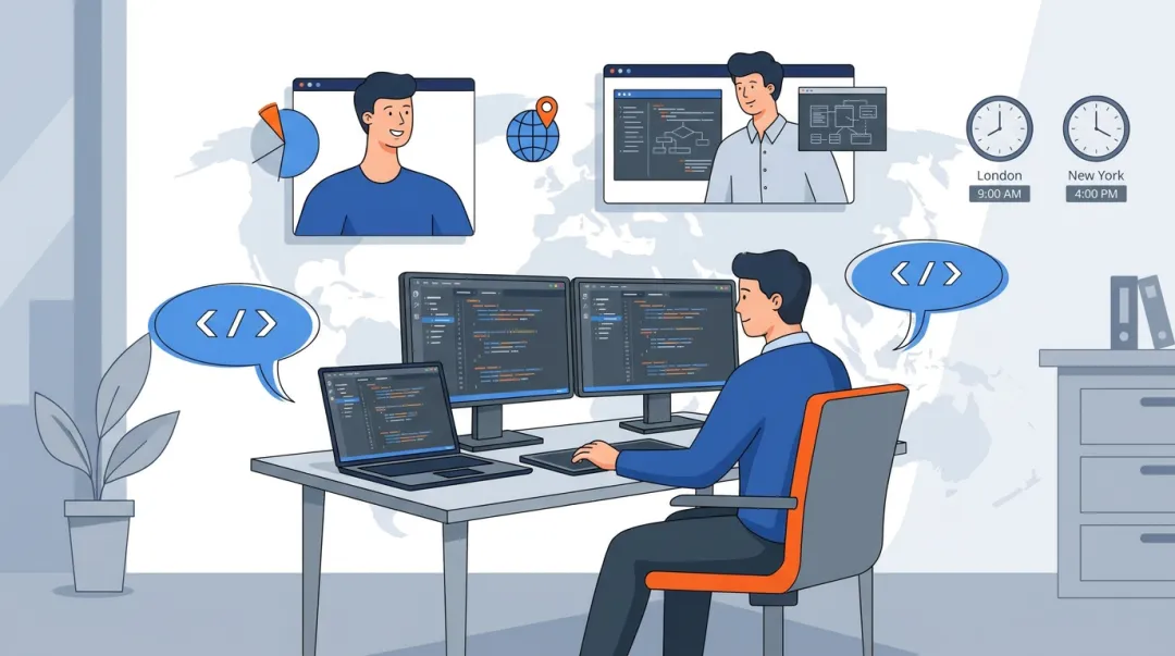 Indian IT professionals collaborating remotely on software development project with UK clients