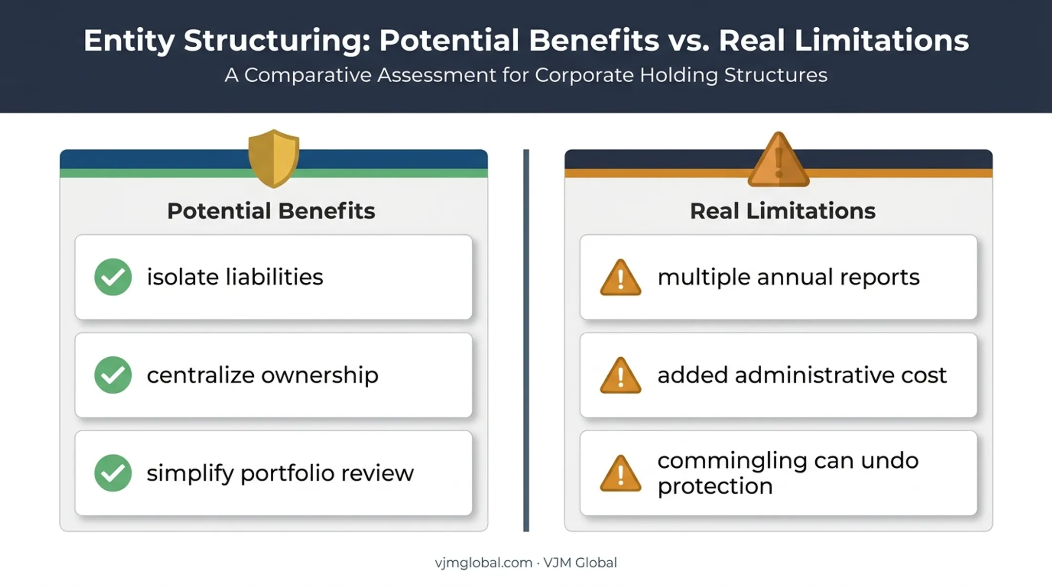 Florida holding company benefits and limitations comparison infographic