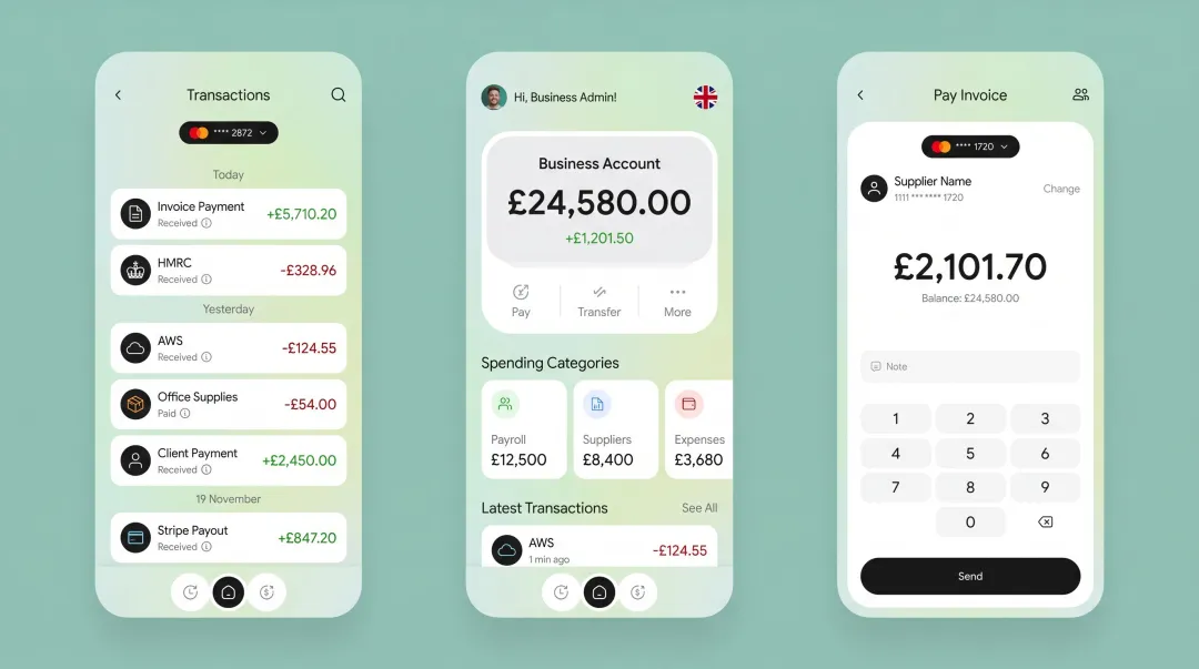Starling Bank mobile app business account dashboard showing transaction overview