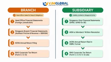 Singapore branch versus subsidiary annual filing obligations comparison flow diagram