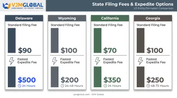 US state filing fees and expedite costs comparison chart