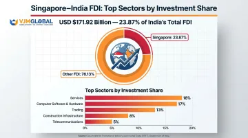 Singapore FDI contribution to India by sector cumulative investment breakdown chart