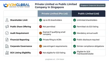 Singapore Public Limited versus Private Limited Company side-by-side comparison chart