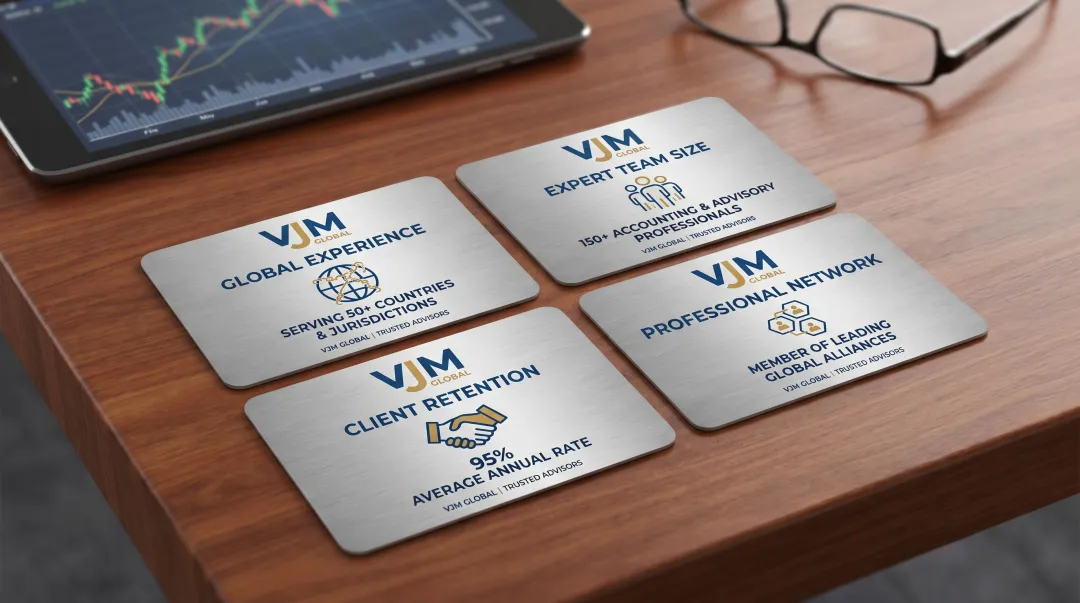 VJM Global accounting firm credentials showing international certifications and client retention metrics