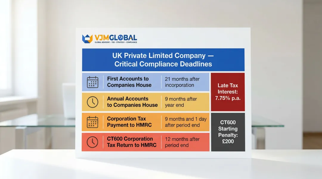 UK private limited company four key tax filing deadlines and penalty rates table