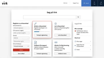 Virk.dk Danish Business Authority online company registration portal interface