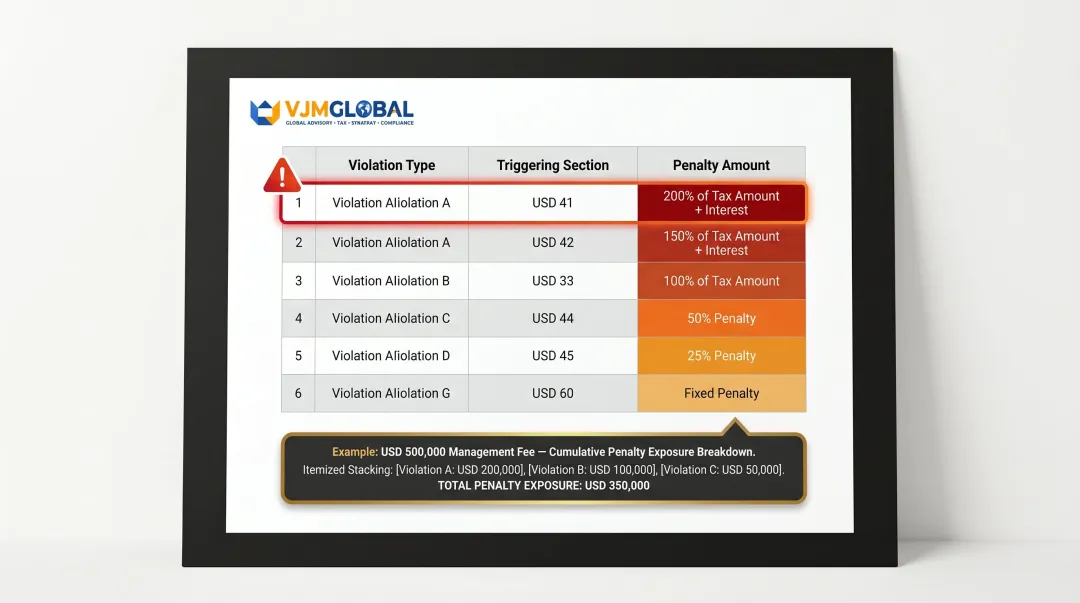 India transfer pricing penalty schedule violations and amounts comparison table infographic