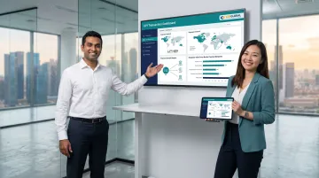 Singapore fintech executives reviewing India digital payments strategy on multiple screens