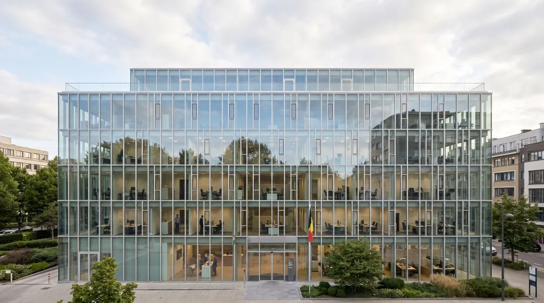Belgian bank branch exterior representing business account opening process