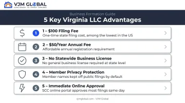 5 key Virginia LLC advantages including privacy and low filing fees