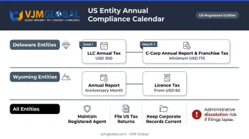 US ongoing compliance obligations timeline for Delaware and Wyoming business entities