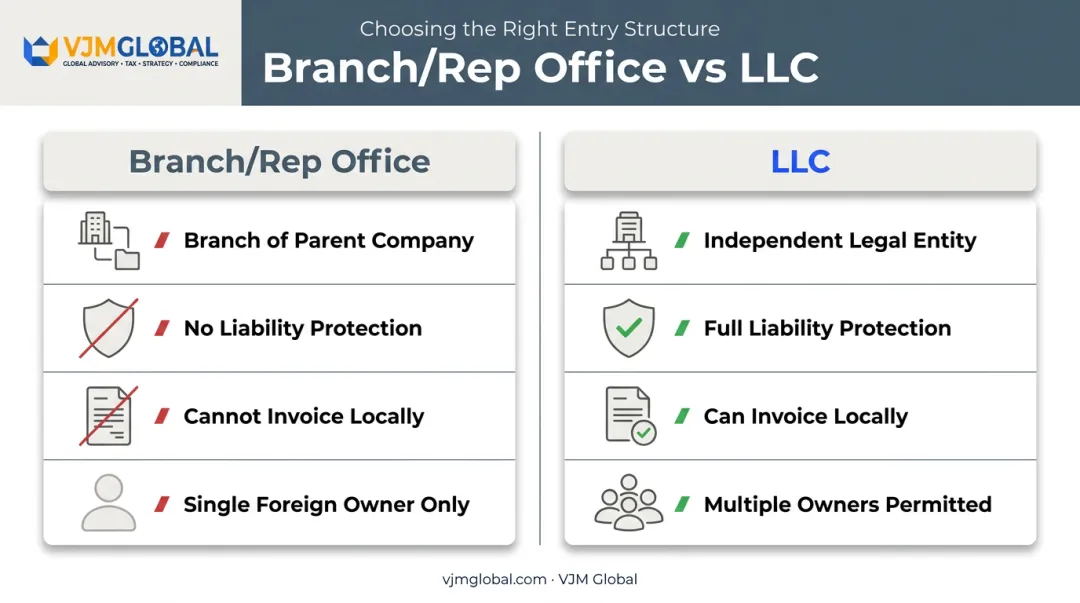 Branch office versus LLC structure comparison for liability and ownership