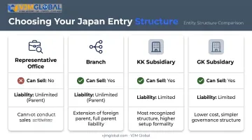 Japan market entry structures comparison representative office branch and subsidiary types
