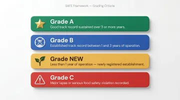 Singapore SAFE framework four food establishment grades criteria and track record requirements
