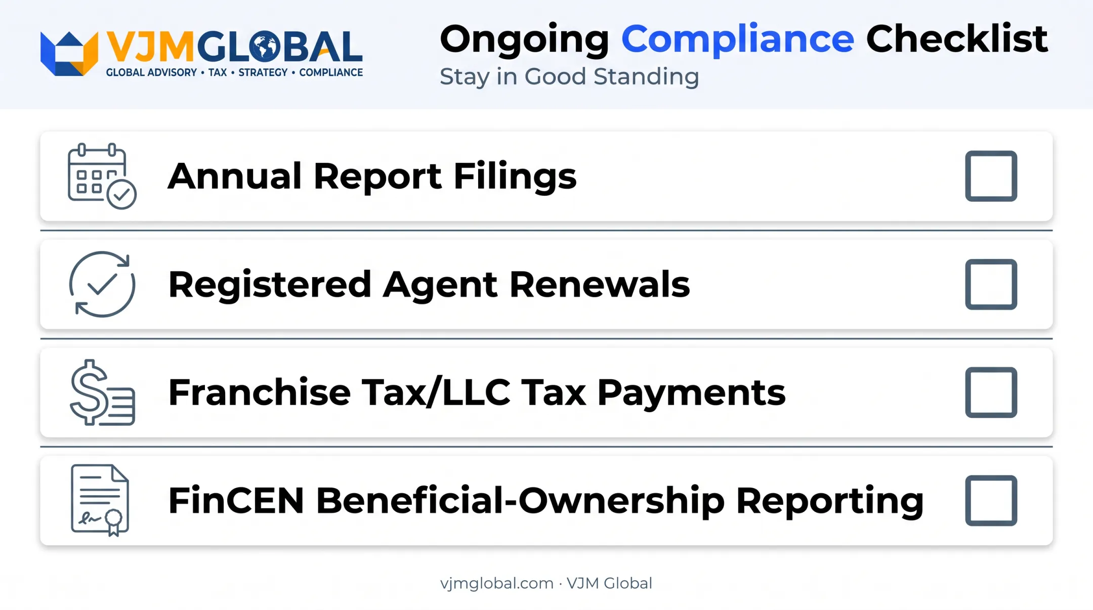 Ongoing US company compliance checklist after initial registration
