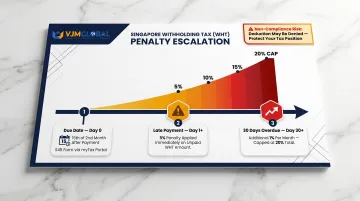 Singapore withholding tax late payment penalty timeline showing escalating charges over time