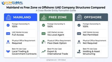 Mainland Free Zone and Offshore UAE company structure comparison chart