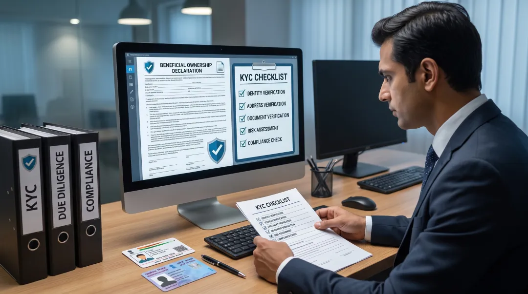Bank compliance officer conducting KYC and AML verification checks