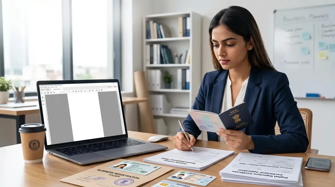 Business documents and passport being reviewed for company incorporation KYC