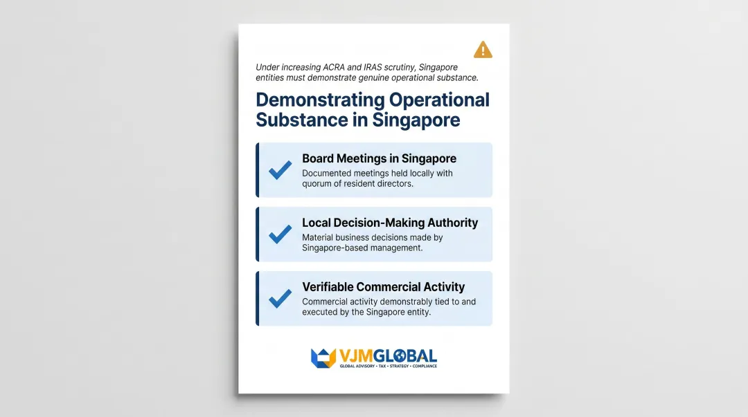 Three requirements for Singapore subsidiary operational substance and tax residency compliance