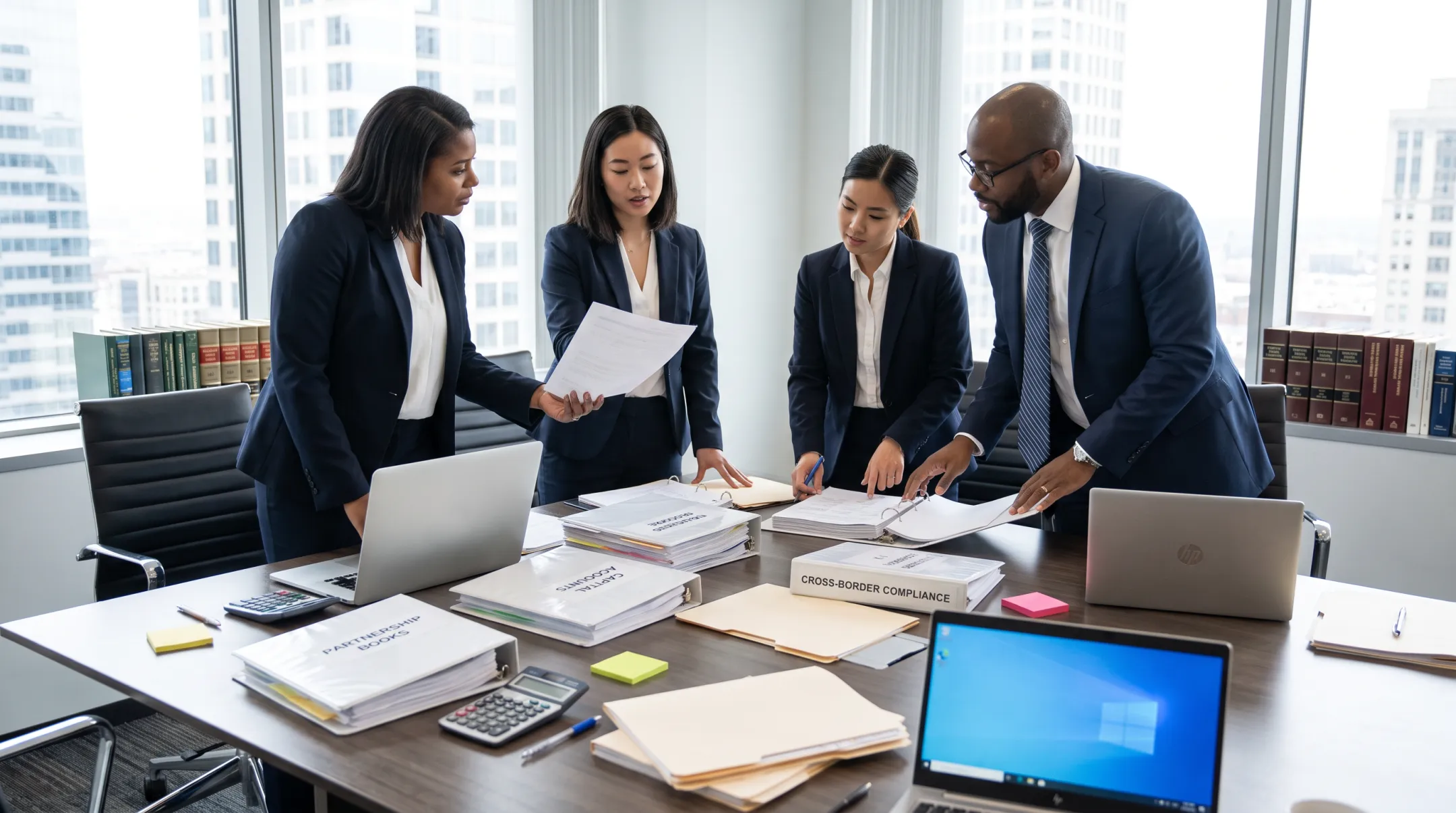 Accounting team preparing partnership capital workpapers for tax compliance