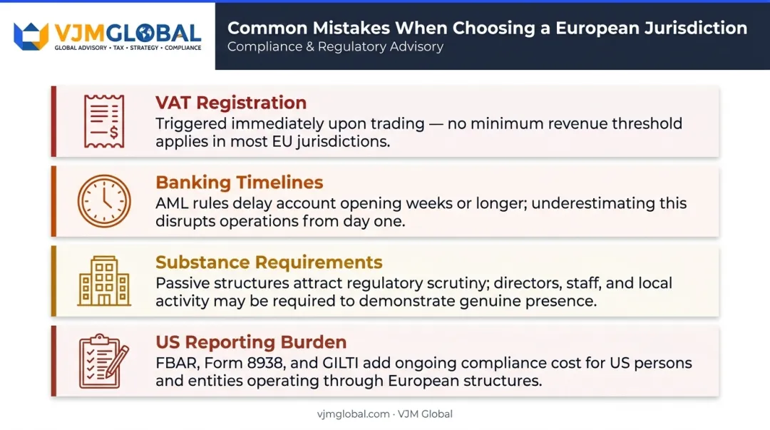 Four common mistakes US businesses make when expanding to Europe warning infographic