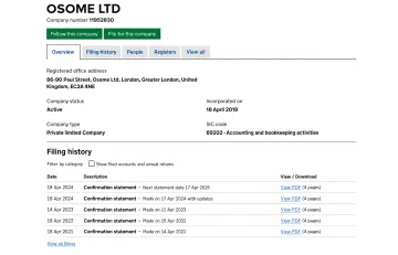 Companies House UK company registration profile page showing status details