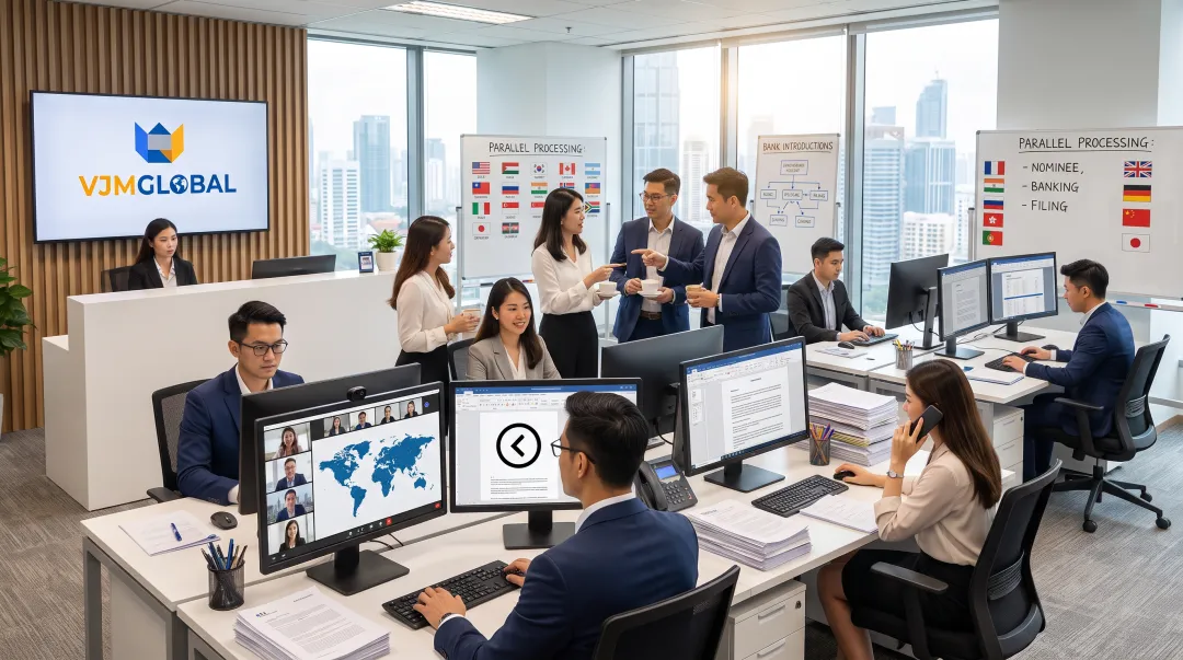 VJM Global cross-border team coordinating Singapore company registration services for UK clients