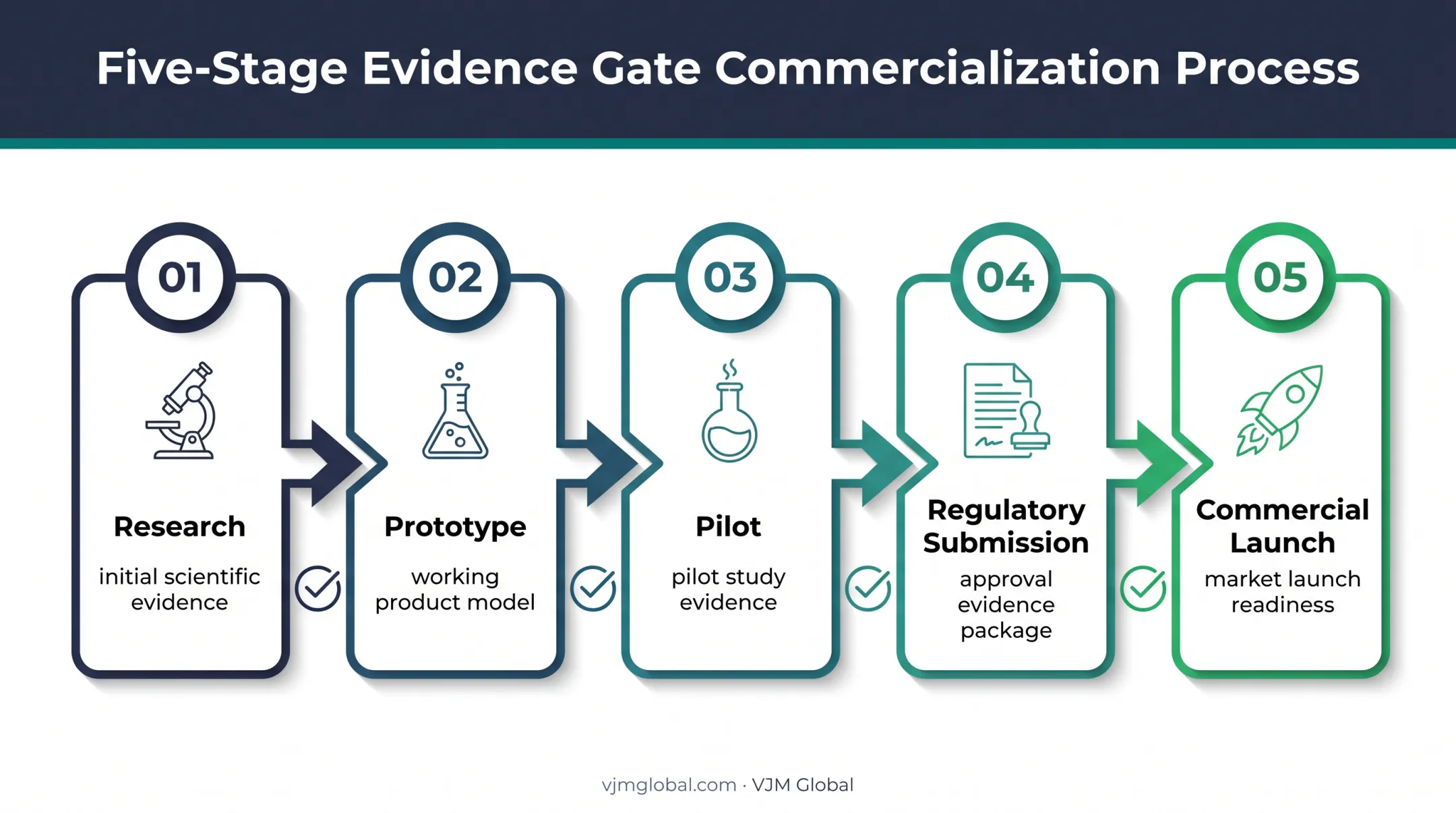 Five-stage biotech development gate process from research to launch