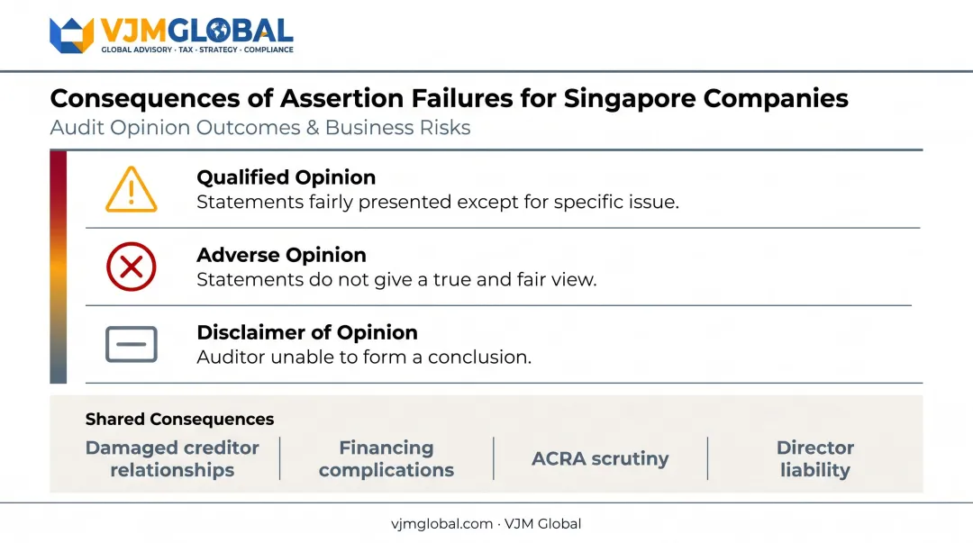 Three audit opinion types qualified adverse disclaimer consequences for Singapore companies