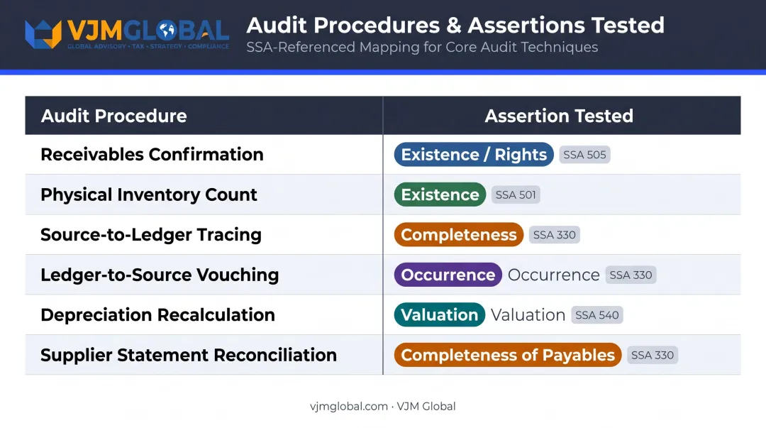 Audit procedures mapped to specific assertions risk-based testing framework table