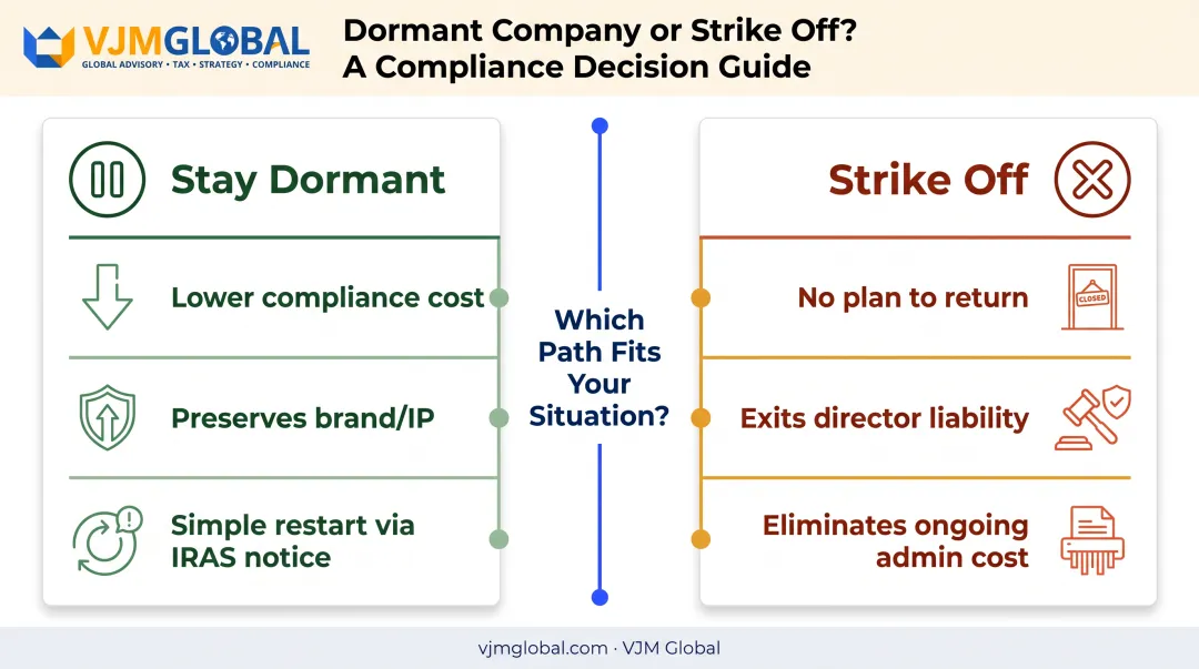 Dormant company versus strike off decision comparison chart for Singapore entities