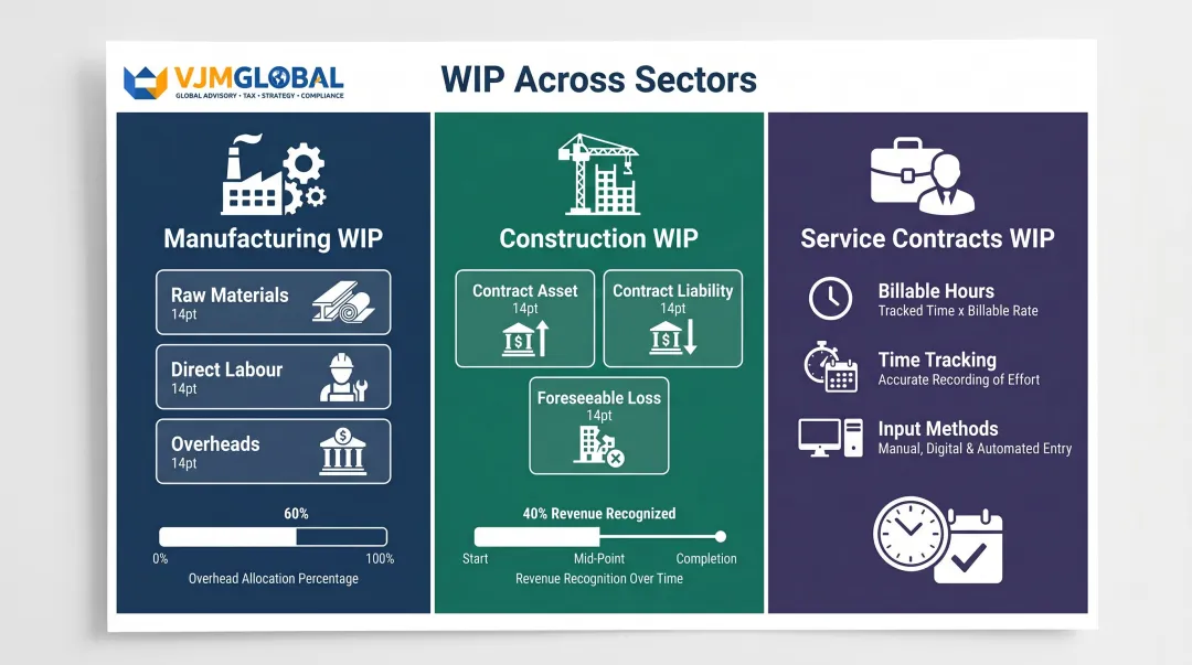 Three types of WIP accounting manufacturing construction and services comparison overview