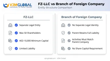 FZ-LLC versus branch of foreign company structure comparison chart