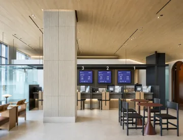 Korean bank branch interior with corporate banking service counter