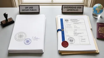Legal documents undergoing notarisation and apostille certification process