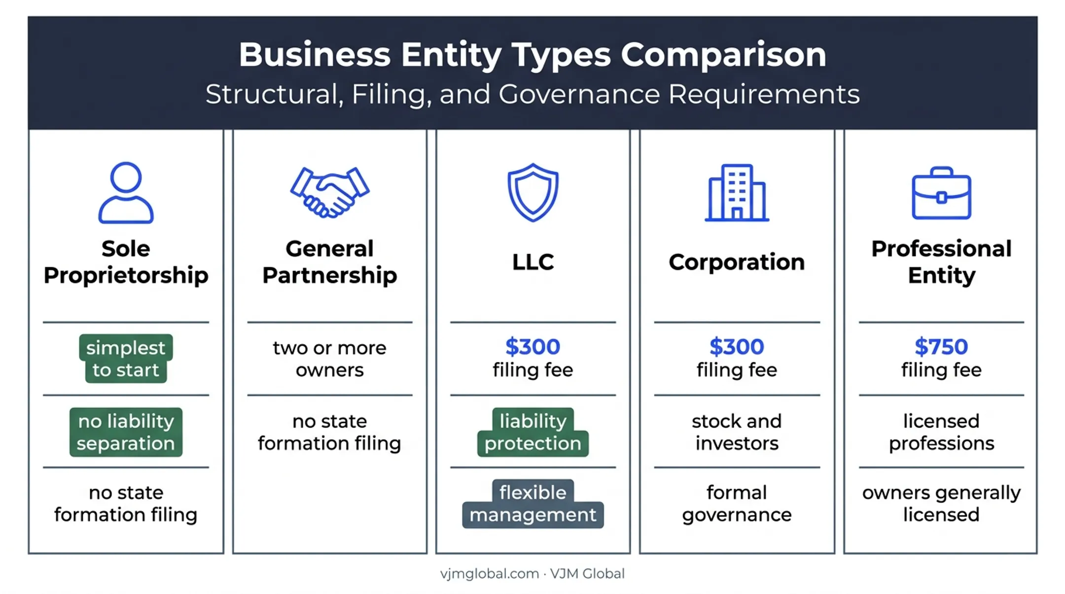 Texas business entity types and formation filing requirements comparison