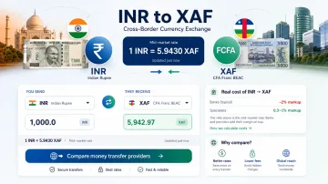 Currency exchange concept showing Indian rupee and Central African CFA franc