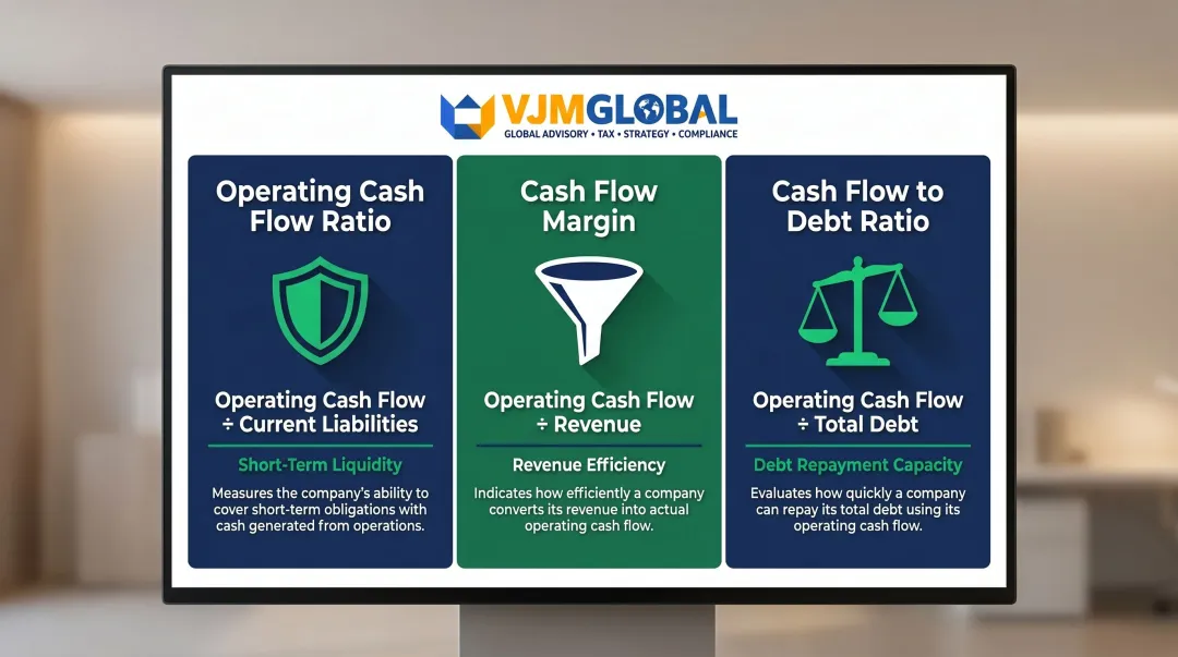 Three cash flow analysis ratios formulas and business liquidity measurement overview