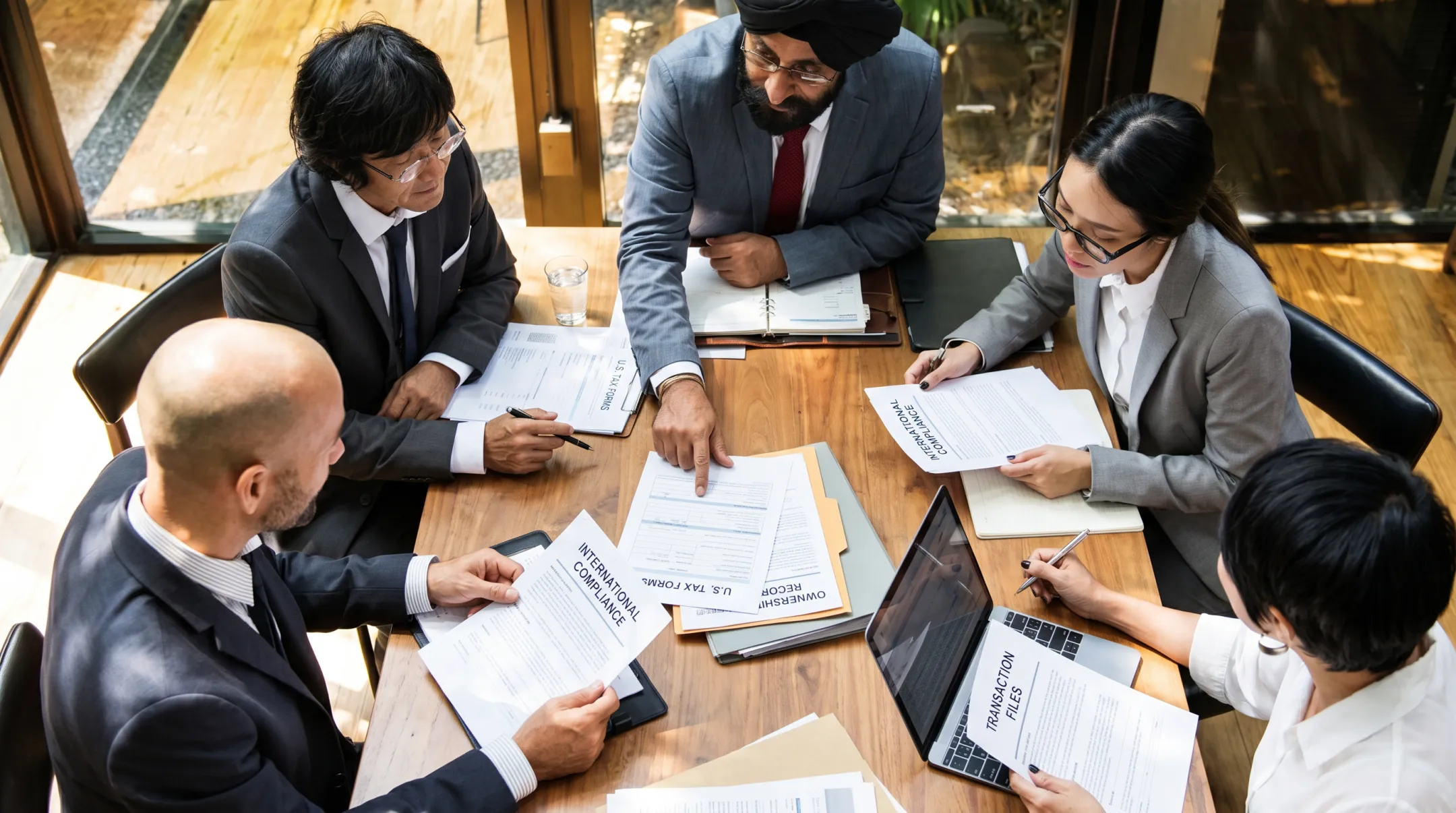 Cross-border tax professionals reviewing foreign-owned company compliance records