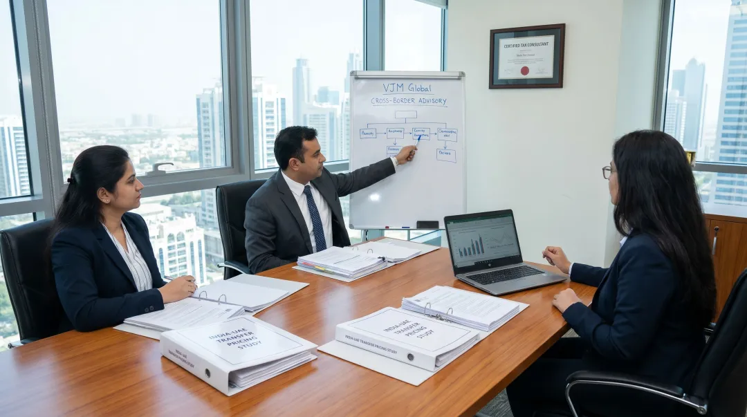 VJM Global transfer pricing advisory team reviewing India UAE dual compliance documentation