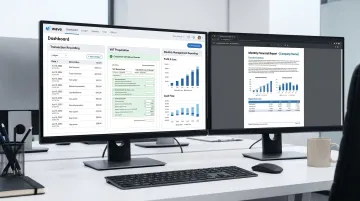 Outsourced bookkeeping service dashboard showing transaction records and monthly reports