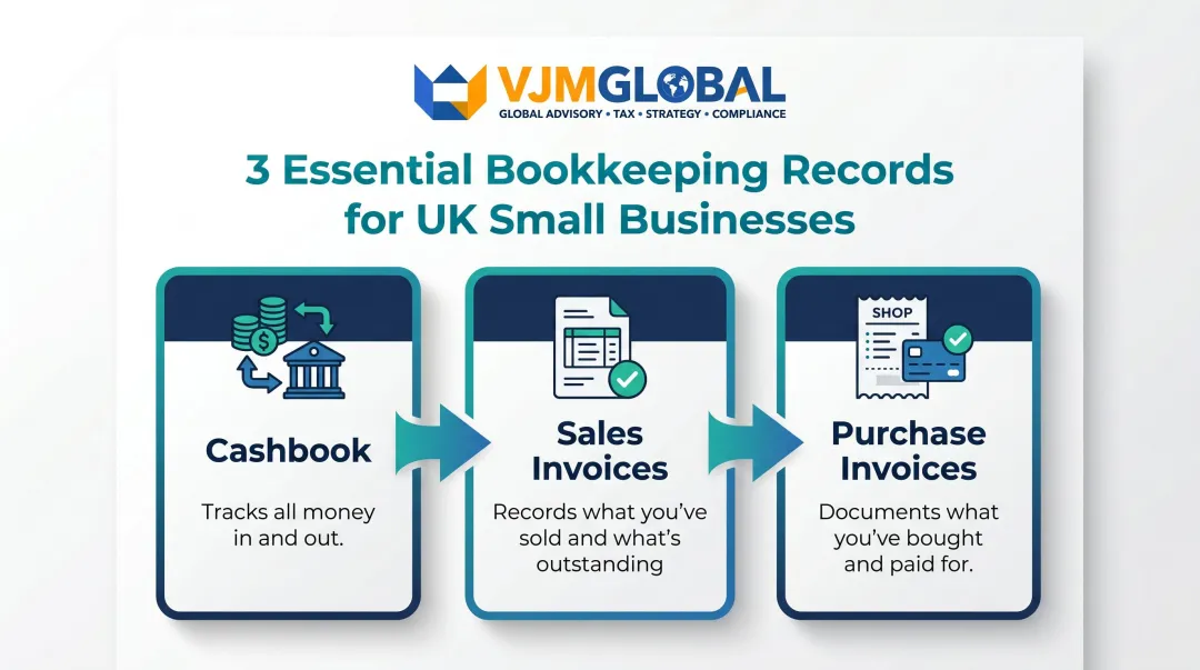 Three core bookkeeping records cashbook sales and purchase invoices explained