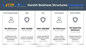 Five Danish business structures compared by liability and capital requirements