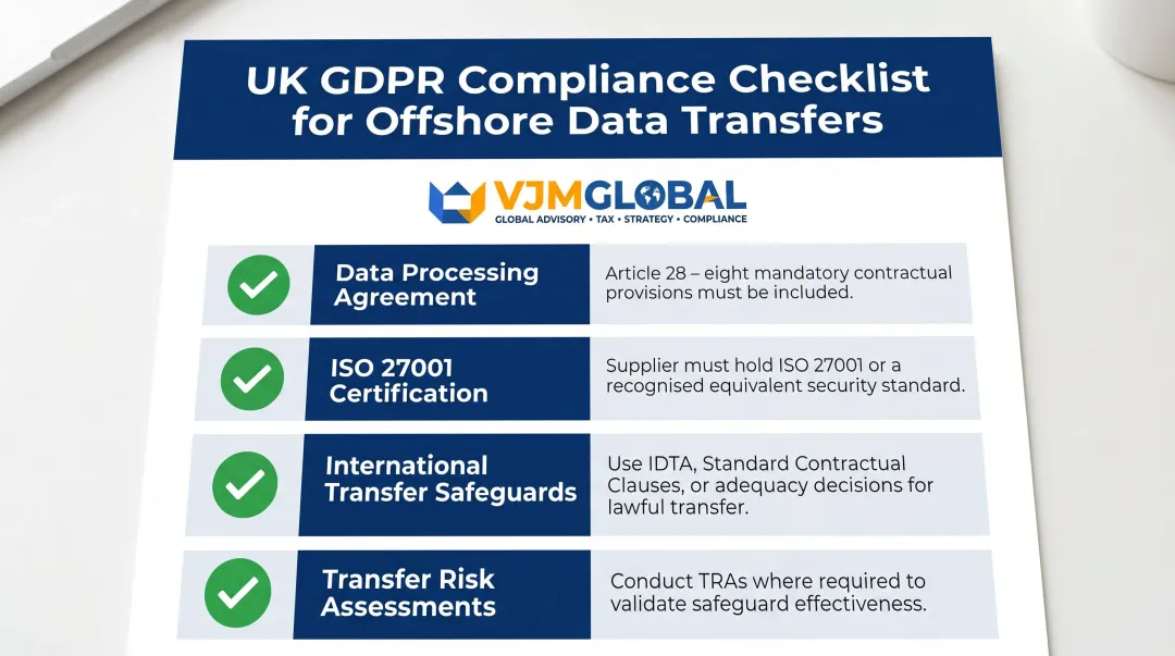 UK GDPR data transfer compliance checklist for offshore bookkeeping providers four requirements