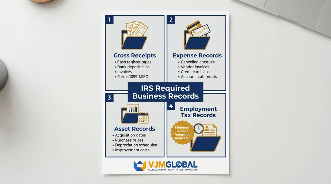 IRS recordkeeping requirements four documentation categories for US business compliance