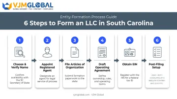 6-step South Carolina LLC formation process from naming to compliance