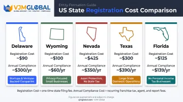 Comparison of Delaware Wyoming Nevada Texas and Florida for US business formation