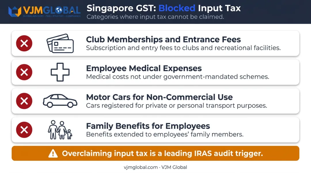 Singapore GST blocked input tax items list with IRAS audit risk warning